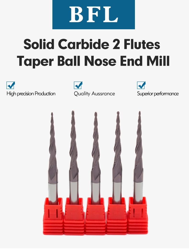 Milling Cutter Tungsten Solid Carbide CNC Taper Ball Nose End Mills for Wood Metal Router Bits Ball Nose Tapered End Mill