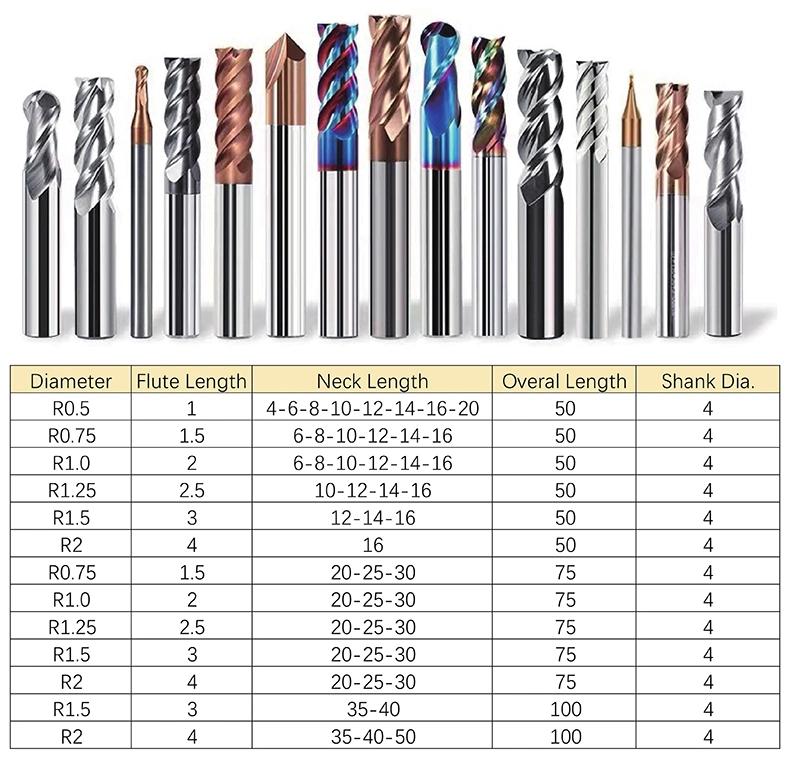 Carbide 2 Flute Long Neck Micro Ball Nose End Mill for CNC